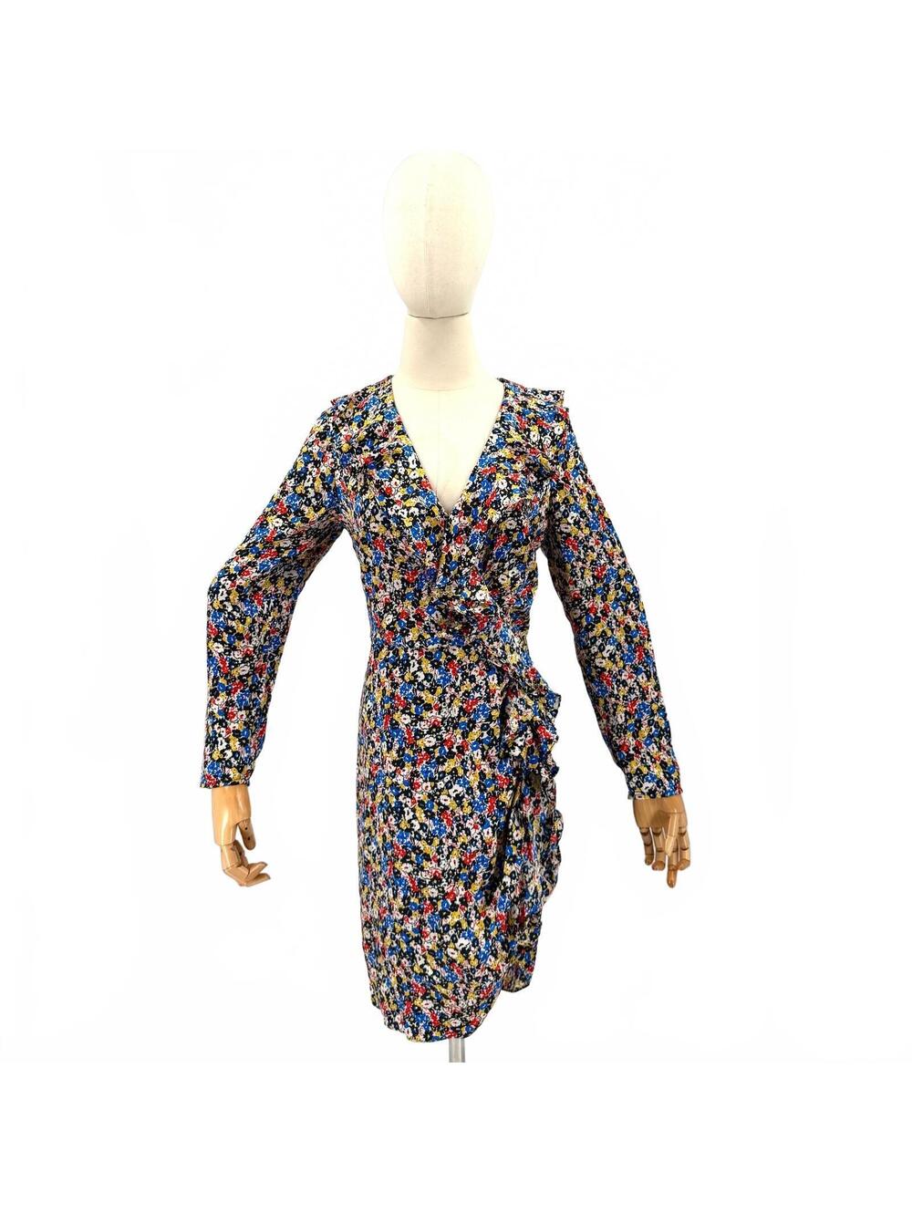 Veronica Beard Primary Floral Ruffle Long Sleeve Dress